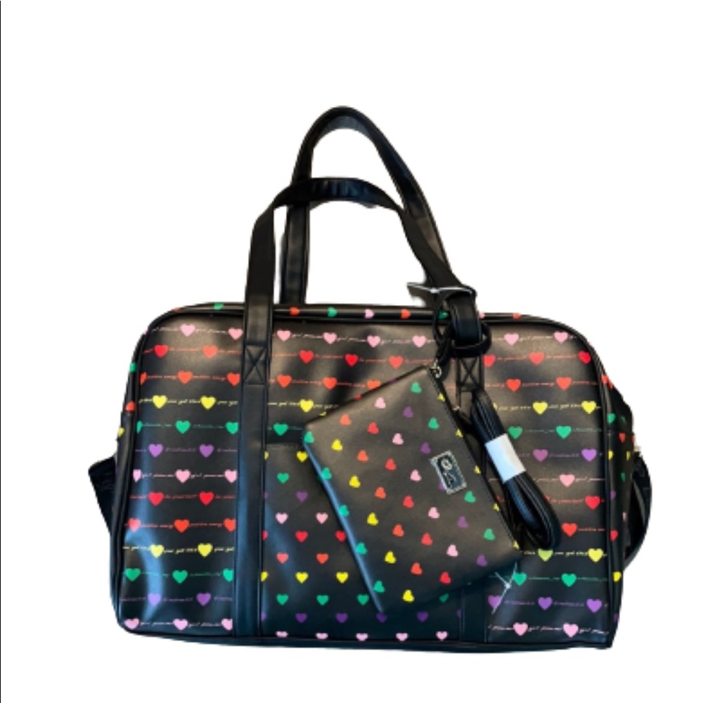 Betsey Johnson Black Travel Bag with Colorful Hearts